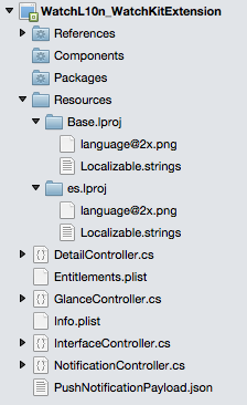 The watch extension directory structure to support localization