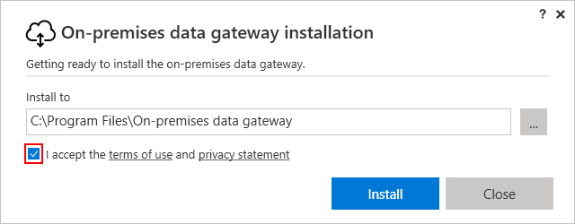 Screenshot that shows install on-premises storage location.