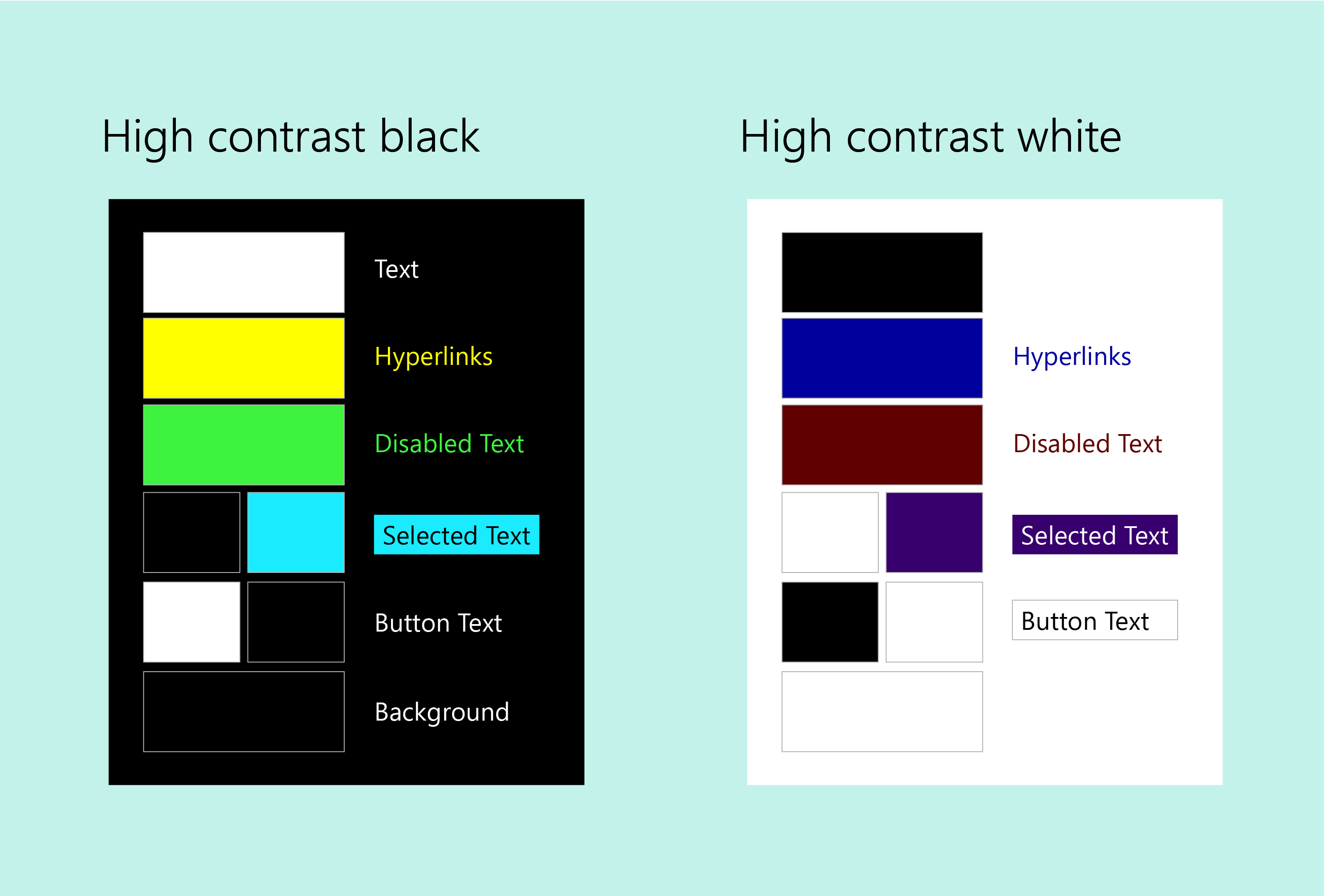 High contrast black and high contrast white settings