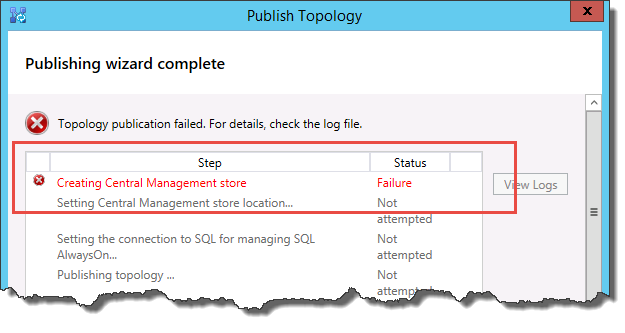 Error when creating central management store.