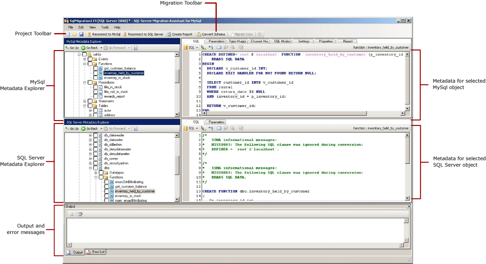 SSMA för MySQL Grafiskt användargränssnitt