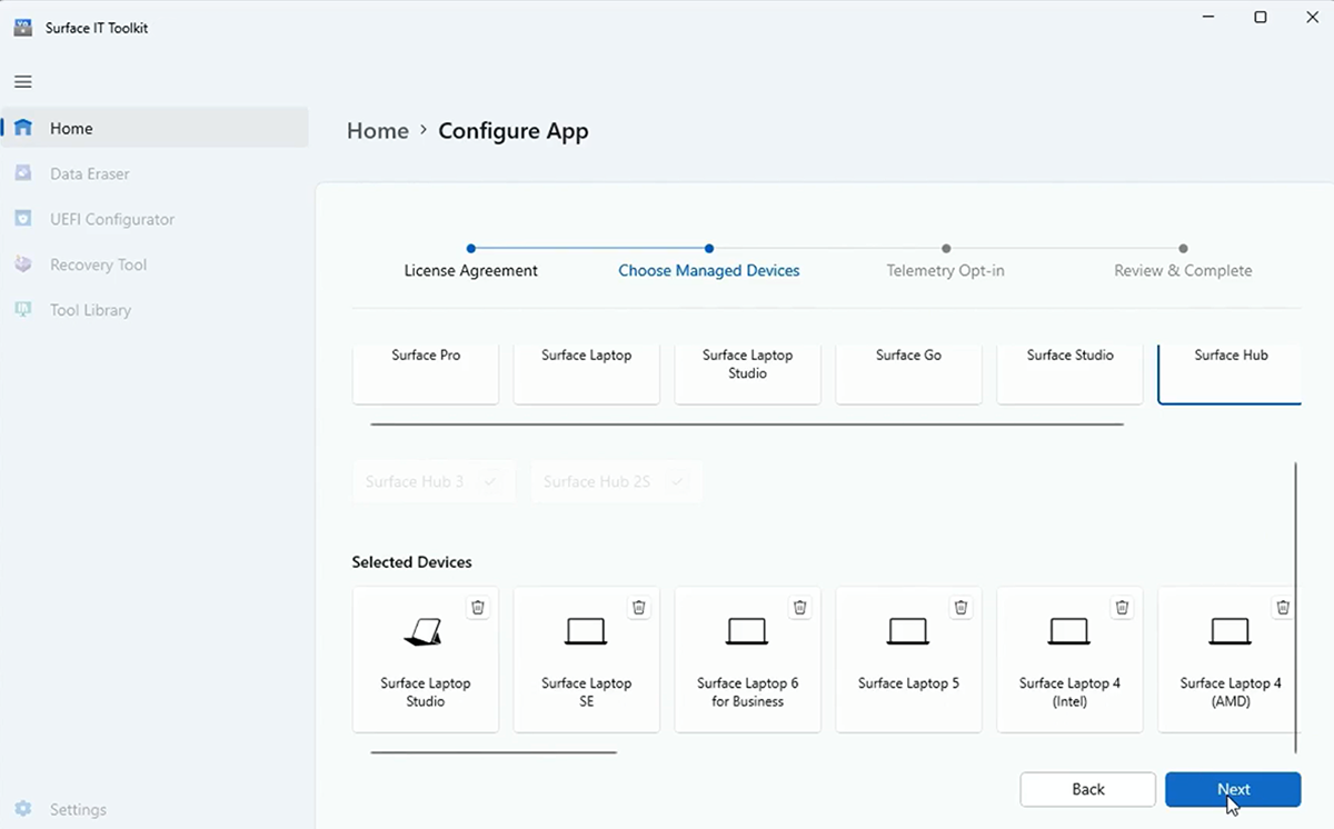 Screenshot that shows list of managed devices.