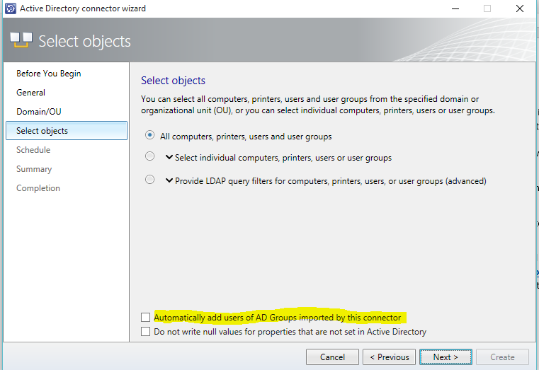 Skärmbild av guiden Active Directory Connector.