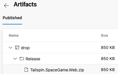 Skärmbild av det paketerade webbprogrammet i Artifacts Explorer.