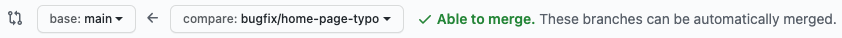 Skärmbild av GitHub som bekräftar att grenen kan sammanfogas.