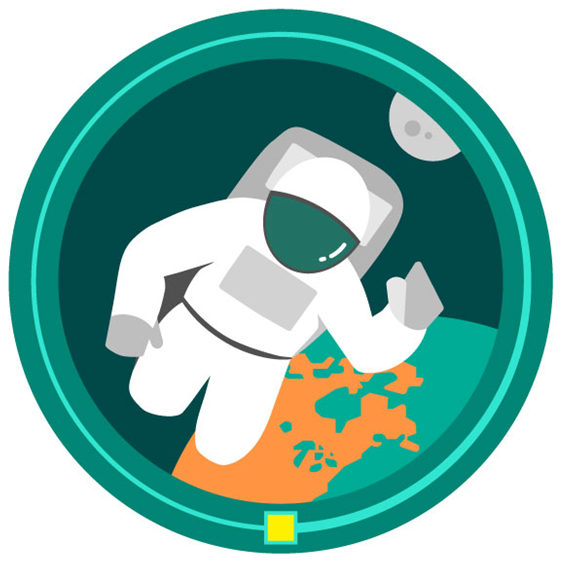 Illustration of Day of Data Rockets Space Data badge.