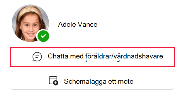 Skärmbild som visar knappen i appen Föräldrar för att starta en chatt med en elevs vårdnadshavare.