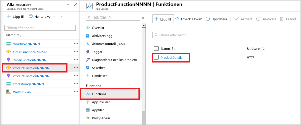 Skärmbild av menyval för att öppna funktionen ProductDetails.