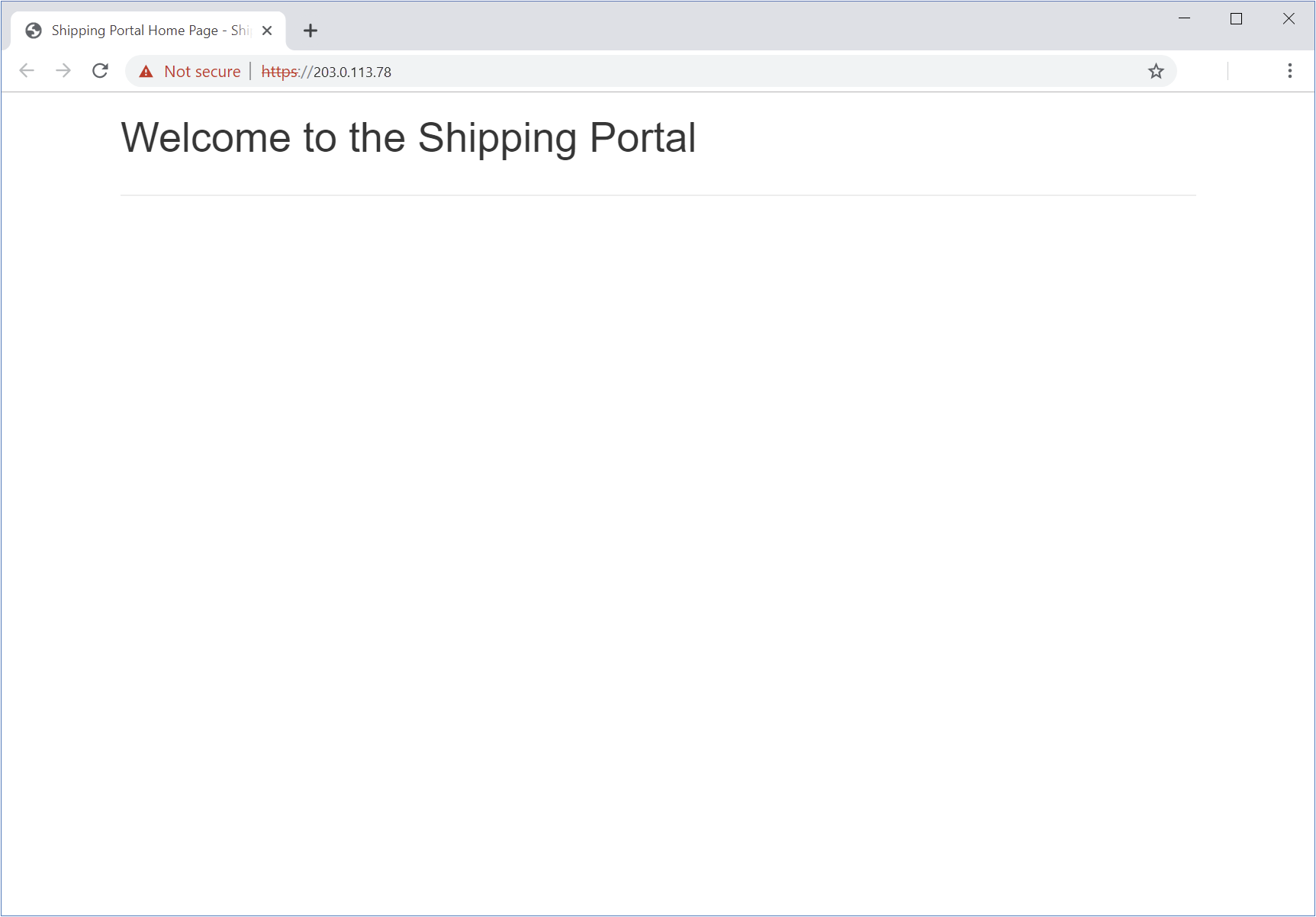 Screenshot of the shipping portal home page Microsoft Edge.