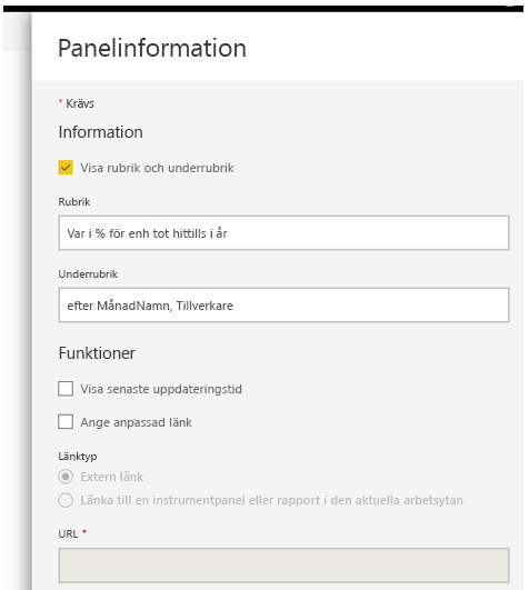 Skärmbild av dialogrutan Panelinformation.