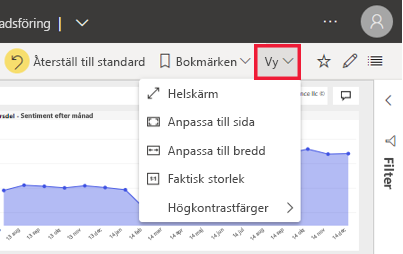 Skärmbild av menyalternativen Visa Power BI .