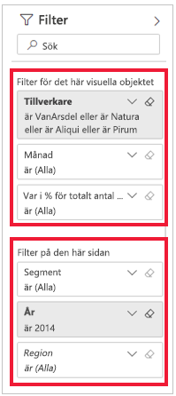 Skärmbild av fönstret Filter med Filter på den här sidan markerade.