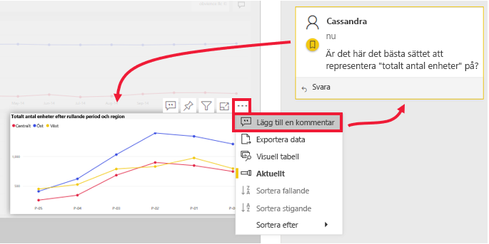 Skärmbild av exempelkommentaren med at-symbolen för en kollega.