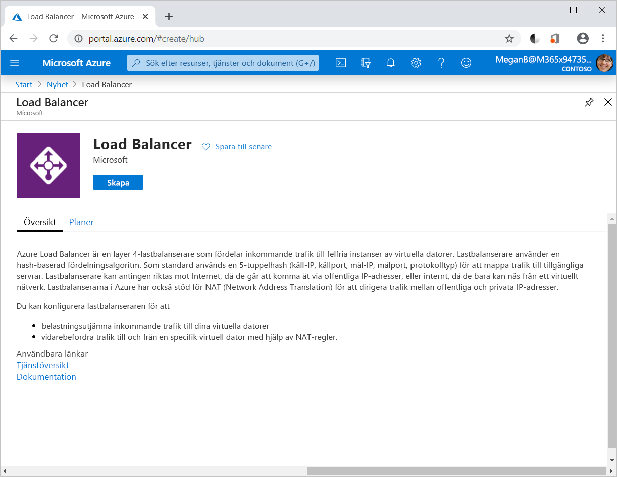 Skapa en Load Balancer-instans i Azure Portal.