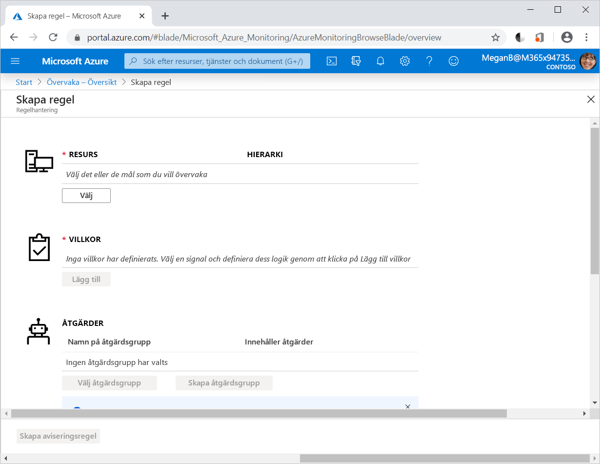 Skärmbild av sidan Skapa regel i Azure Monitor-portalen.