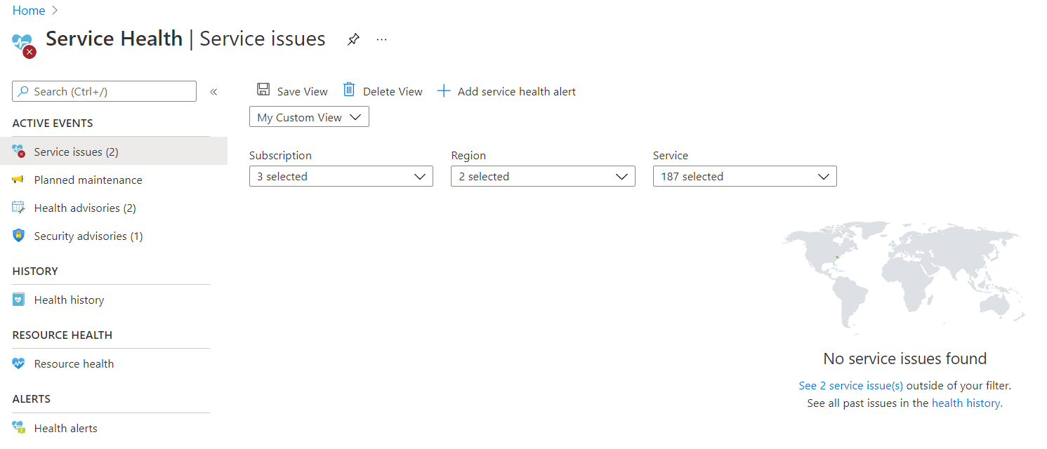 Screenshot depicting an example of a Personalized Dashboard with multiple subscriptions selected across two regions.