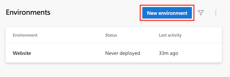 Skärmbild av Azure DevOps-gränssnittet som visar sidan Miljöer och knappen för att skapa en miljö.