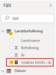 Fältet för nya intäkter hittills i år i fönstret Fält.