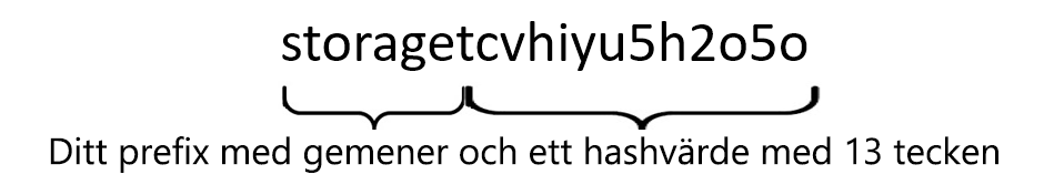 Bild av en sträng som skapats genom att sammanfoga ordet Lagring med en hash på 13 tecken och sedan konvertera alla bokstäver till gemener.