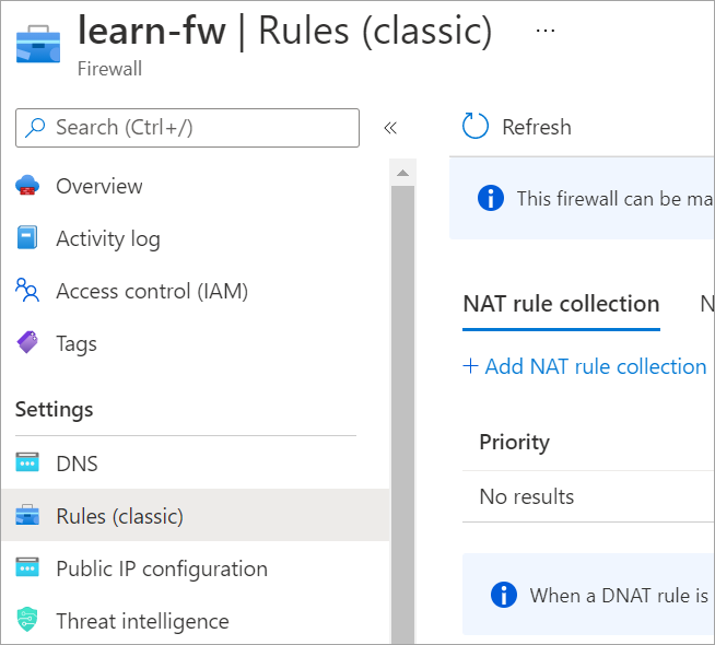 Screenshot that shows the rules classic option under settings in the firewall.