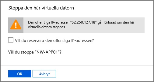 Skärmbild av uppmaningen att stoppa den här virtuella datorn.