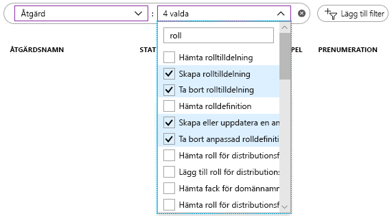 Screenshot showing a list of Operation filter with the four filters selected.