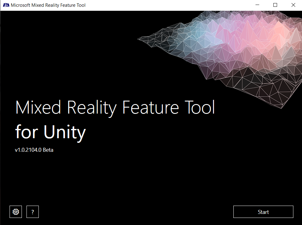 Skärmbild av startfönstret för mixed reality-funktionsverktyget.