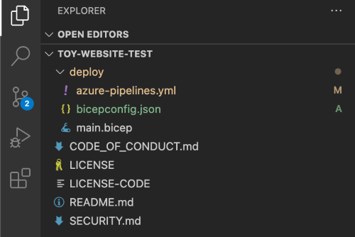 Skärmbild av Visual Studio Code Explorer med den nya filen som visas i distributionsmappen.