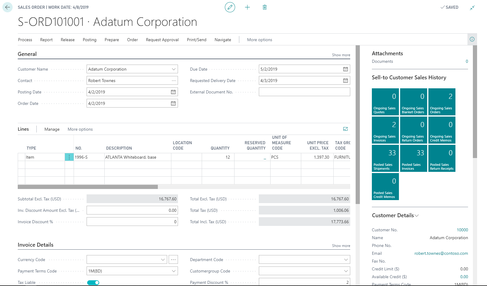 Screenshot of a document page sales order.