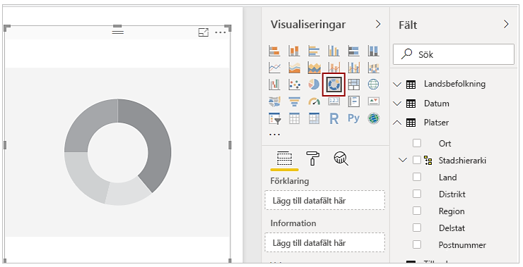 Skärmbild av ett visuellt objekt som valts i fönstret Visualiseringar.