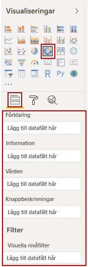 Skärmbild av alternativen för visualiseringar.