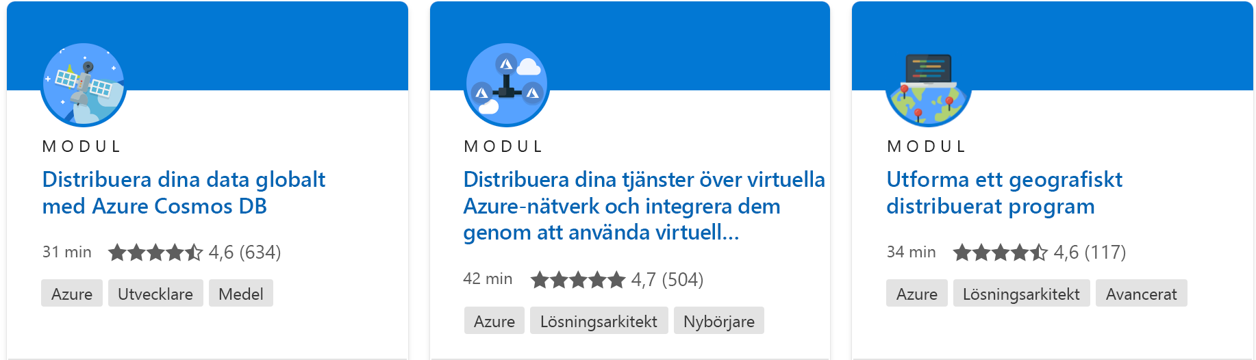 Skärmbild som visar en enskild modul med alla detaljer från webbplatsen för Microsoft Learn