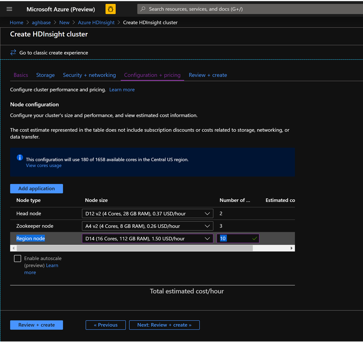 Configure nodes on Azure HDInsight in the Azure Portal.