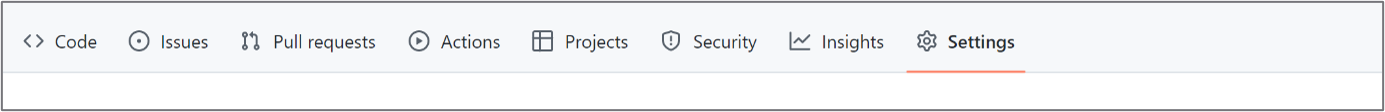 Skärmbild av fliken Inställningar i GitHub-lagringsplatsen.