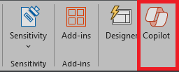 Screenshot of the Copilot icon in the PowerPoint ribbon.