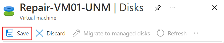 Skärmbild av bladet Diskar med knappen Spara markerad.