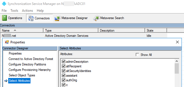 Skärmbild av AD Connector Synchronization Manager.