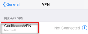 Skärmbild som visar att det skapade VPN-nätverket inte är anslutet.