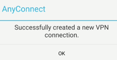 Skärmbild som visar att en VPN-anslutning har skapats.