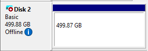 Skärmbild som visar disken som offline.