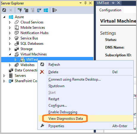 Visa diagnostikdata på en virtuell Azure-dator