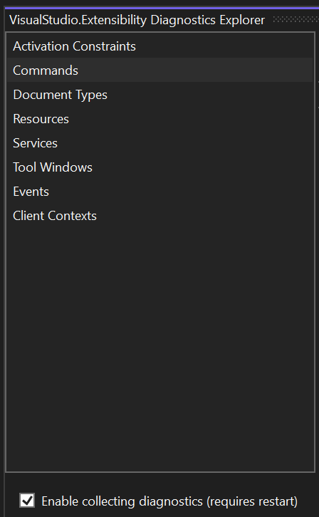 Screenshot of the left hand panel of the tool window.