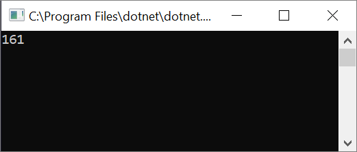 Skärmbild som visar ett konsolfönster med resultatet av heltalsmatematik.