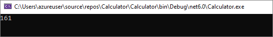 Skärmbild av ett konsolfönster som visar resultatet av heltalsmatematik.