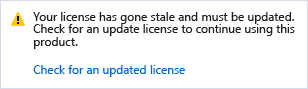 Screenshot of the Visual Studio stale license message.