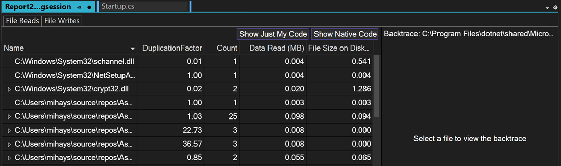 Screenshot showing File IO tool stopped.