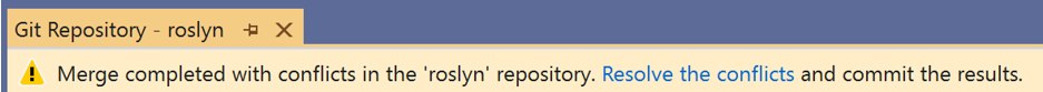 The 'Merge completed with conflicts' message in Visual Studio 