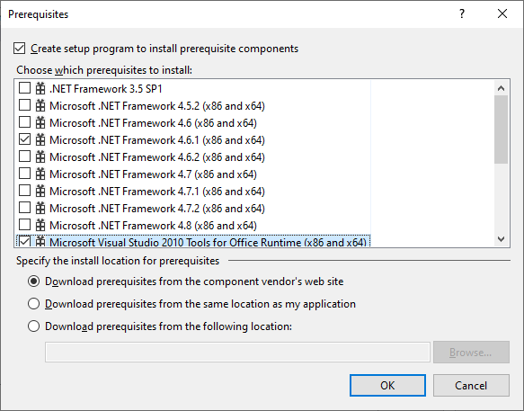 Screenshot of the Prerequisites Dialog Box