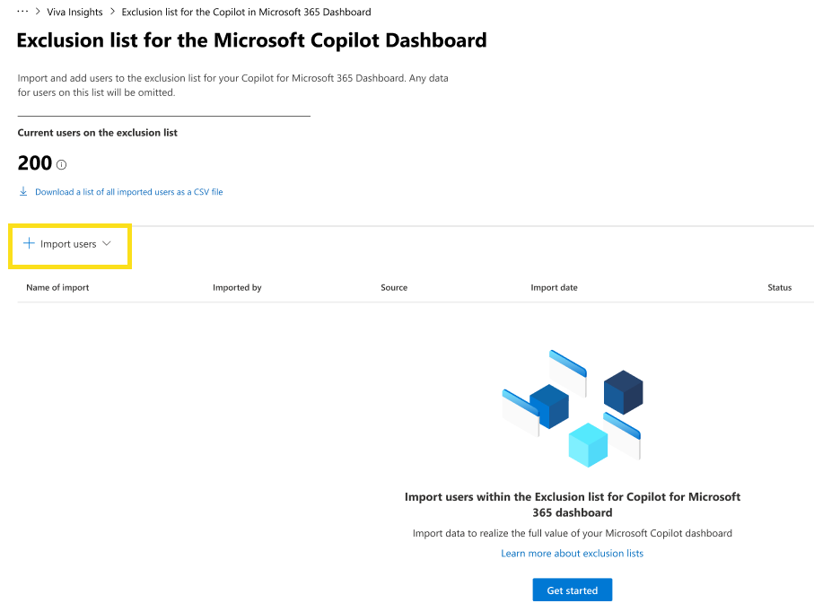 Screenshot that shows how to import users with the exclusion list feature.