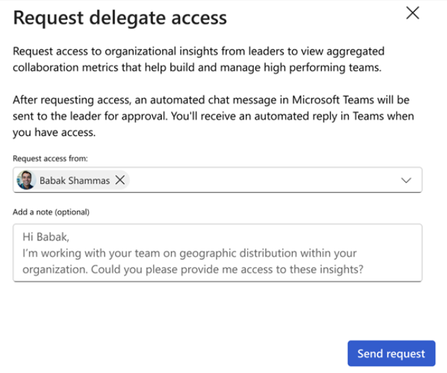 Screenshot showing how to request delegate access.